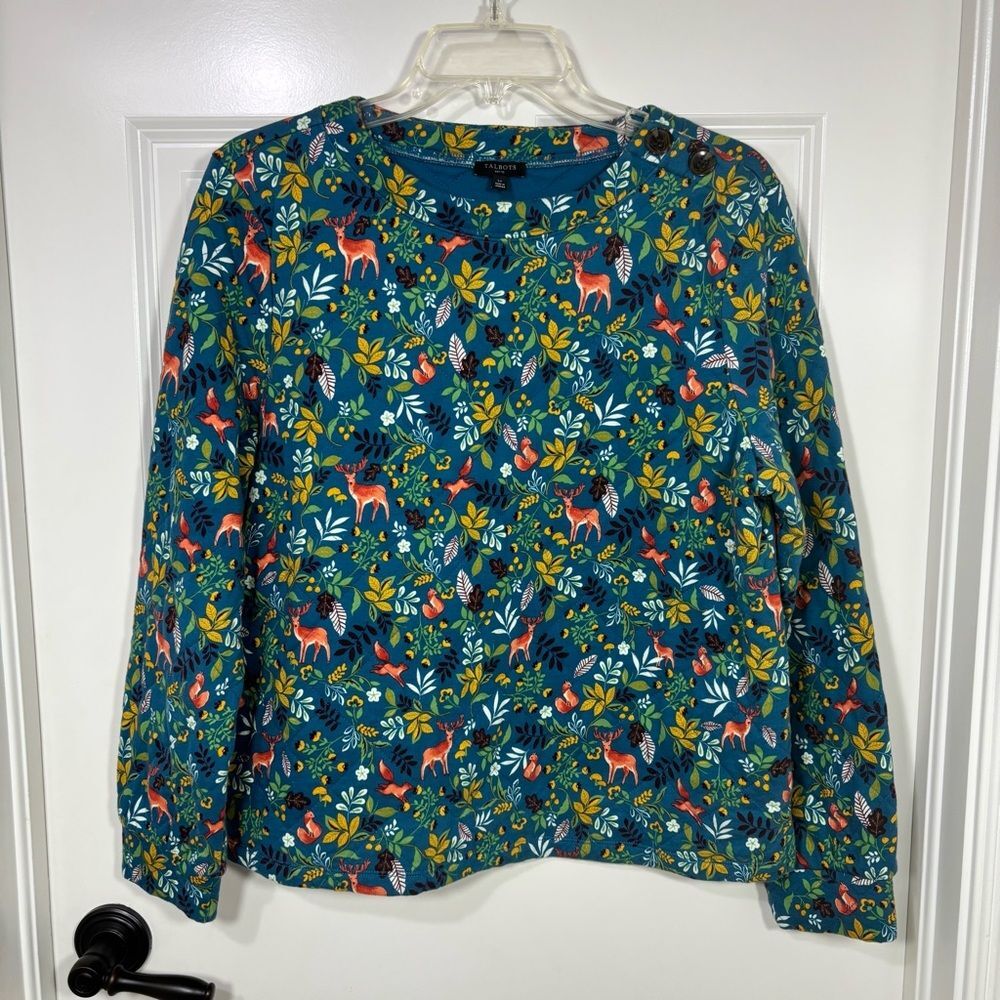 Talbots Woodland Ditsy Quilted Sweatshirt Women’s L Petite